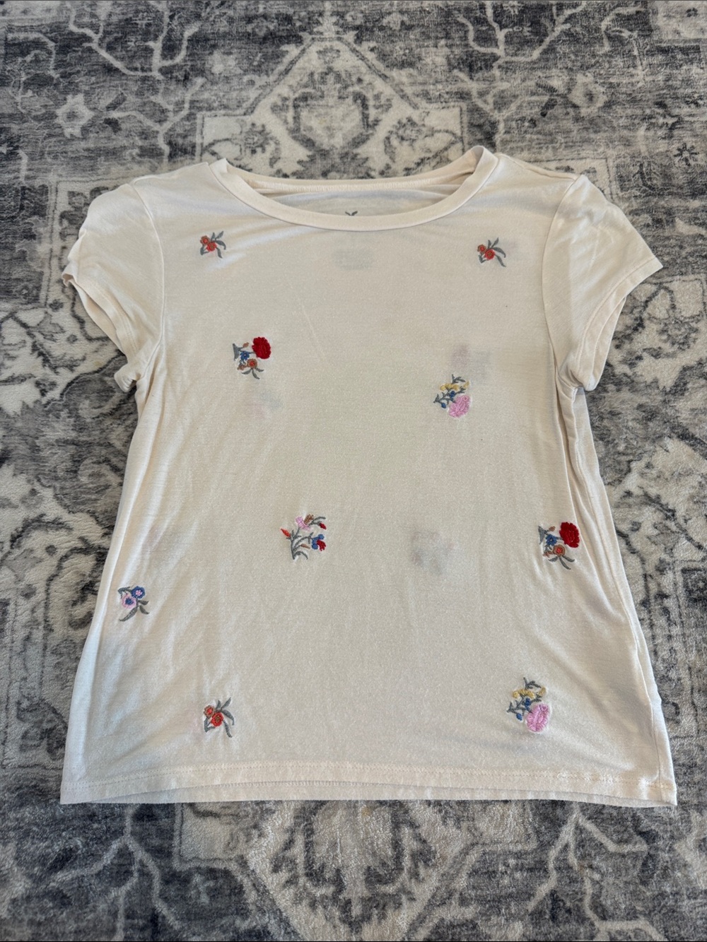 American Eagle Outfitters Soft & Sexy Tee with Floral Embroidery